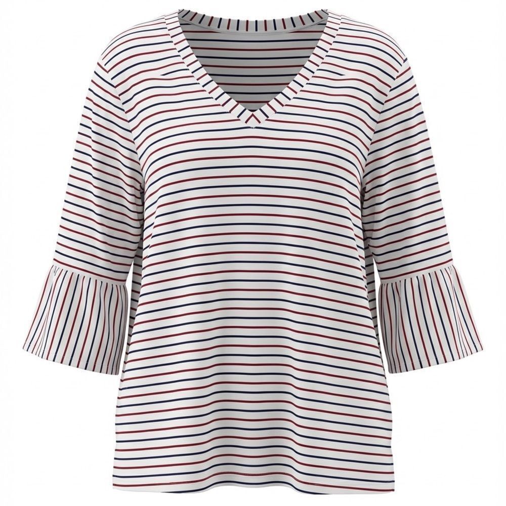 J Jill women’s Striped white red & black V-Neck Bell Sleeve Top size XL
